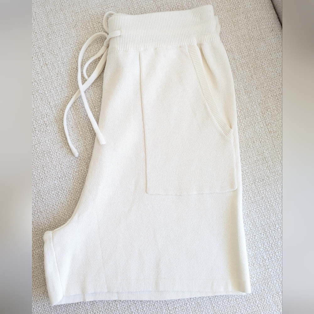 Knit High-Waist Pull-On Shorts Ivory